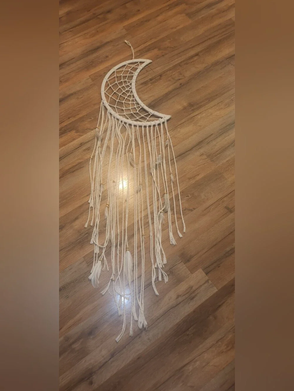 Boho Crescent Moon Macrame Wall Hanging - Cream